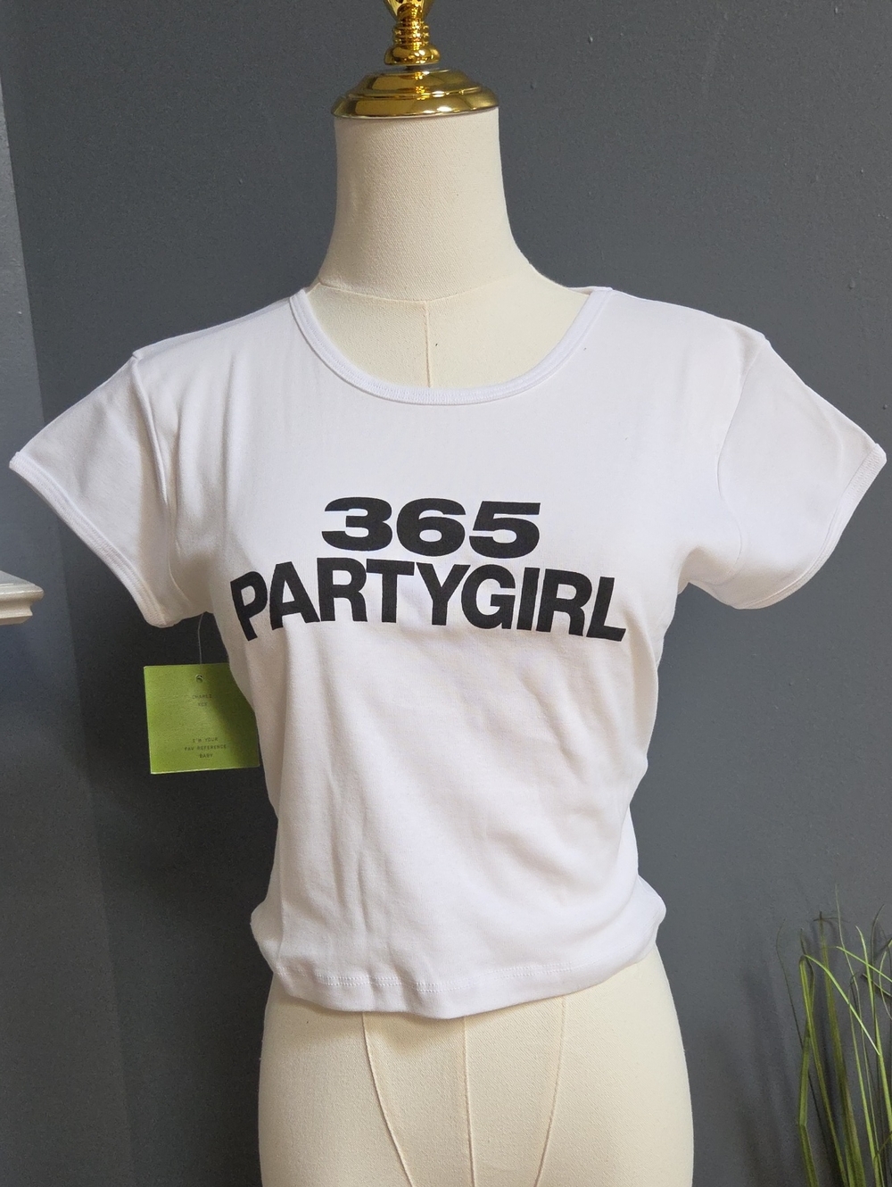 NWT Official Charli XCX 365 Partygirl Baby Tee Medium BRAT Era White Graphic Top